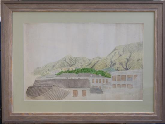 19th century Colonial School Roof top view of St Helena 12 x 18in.
